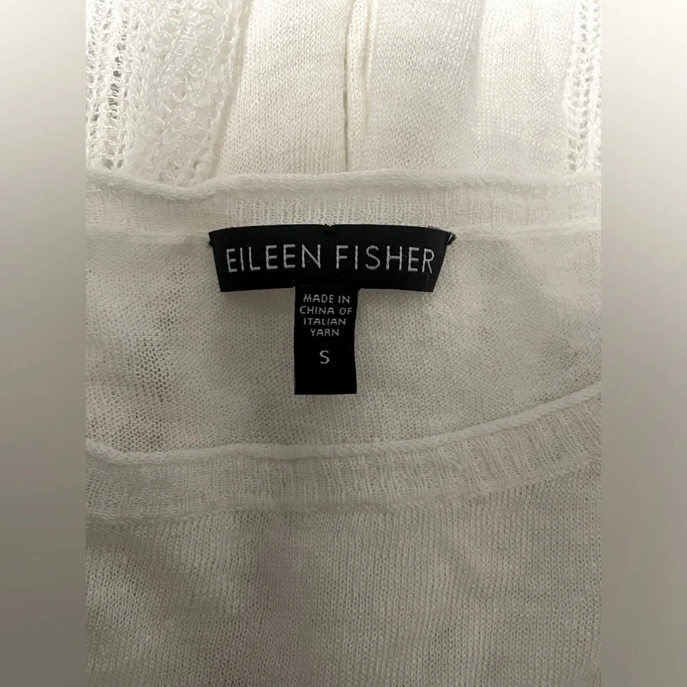 Eileen Fisher Hemp Blend Knit Sheer Long Sleeve Blouse Italian Yarn White Small - Picture 8 of 8